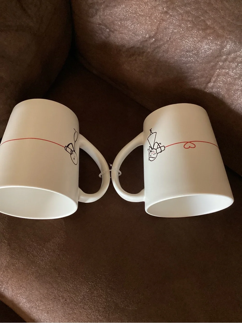 Human Touch Stick Boy Girl String Telephone Treat it with Love Heart Coffee Mug